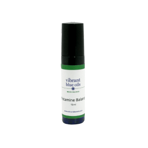 How do I use Vibrant Blue Oils Histamine balance roller ball?